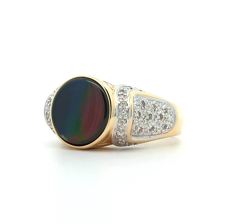 14KT Yellow and White Gold Korite and 0.18ctw Diamond Estate Ring size 6.25