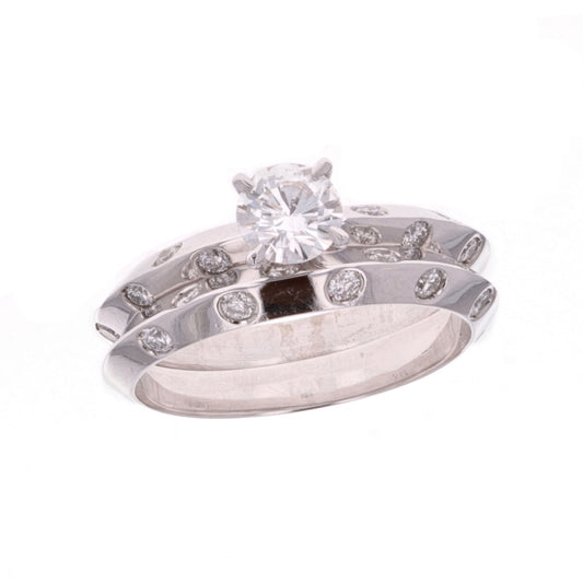 14KT White Gold 0.91ctw Diamond Estate Engagement Ring and Matching Band size 6.5
