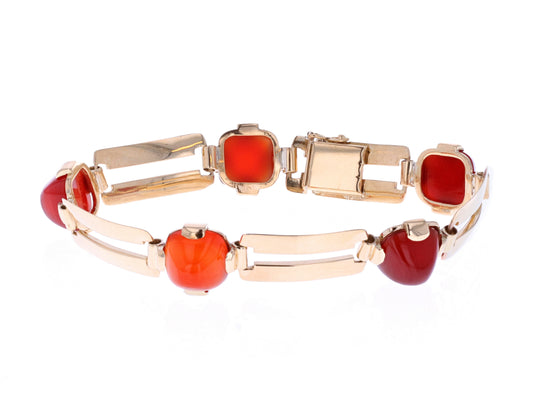 14KT Yellow Gold Cabochon Carnelians Estate 7" Bracelet