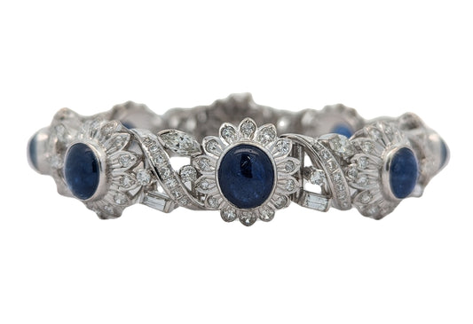 14KT White Gold Natural Blue Sapphire and 5.96ctw Diamond Estate 6.5" Bracelet