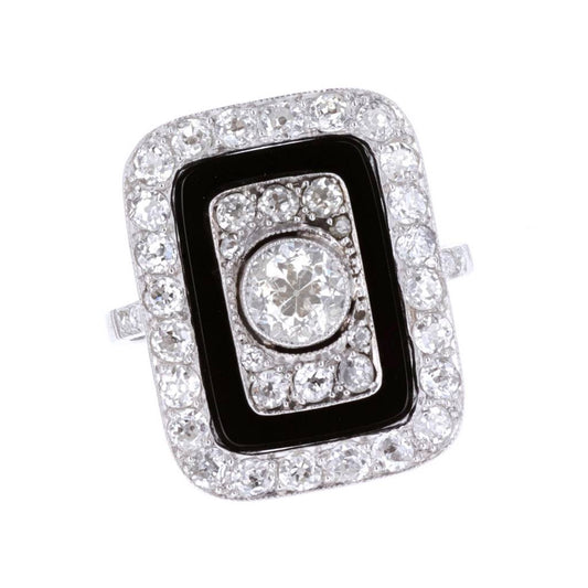 Platinum Onyx and 1.70ctw Diamond Estate Ring size 7