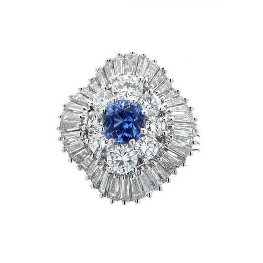18KT White Gold Natural Blue Sapphire and 4.62ctw Diamond Estate Ring size 7.25