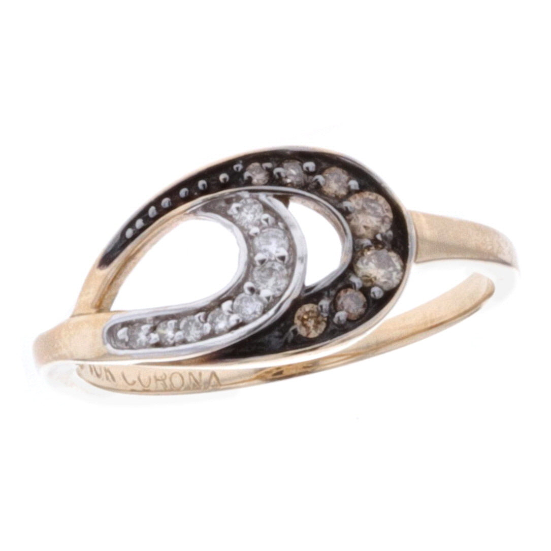 10KT Yellow Gold Brown and White Diamond Ring size 6.5