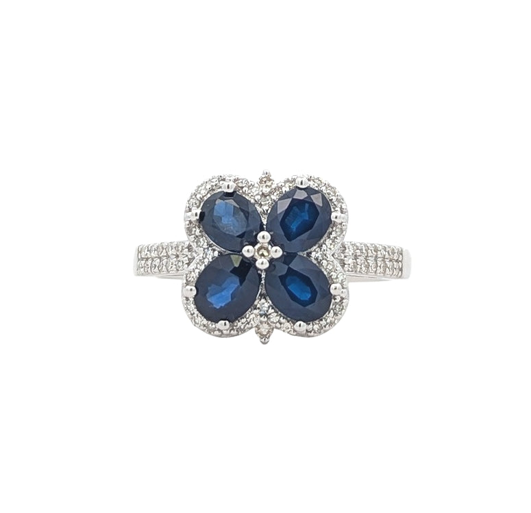 14KT White Gold Natural Blue Sapphire and 0.25ctw Diamond Estate Ring
