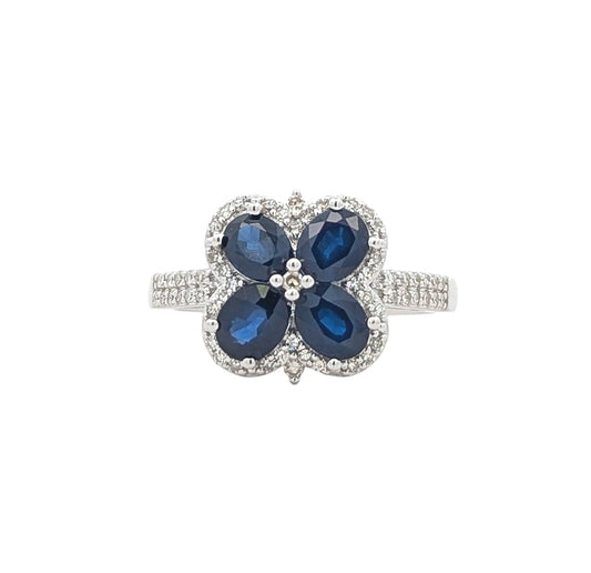 14KT White Gold Natural Blue Sapphire and 0.25ctw Diamond Estate Ring