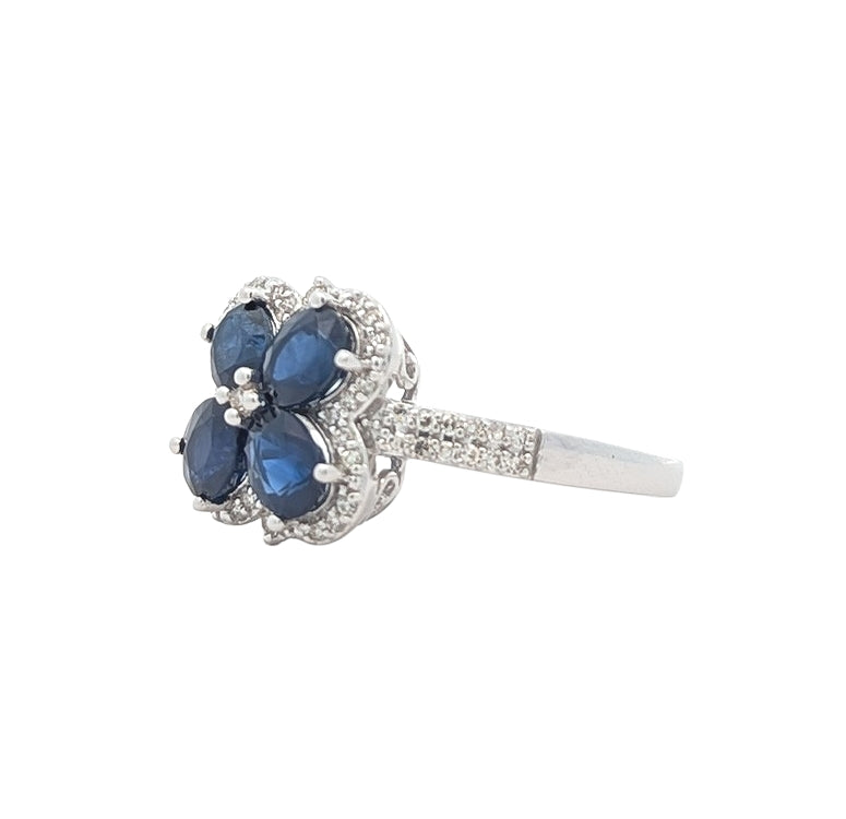 14KT White Gold Natural Blue Sapphire and 0.25ctw Diamond Estate Ring