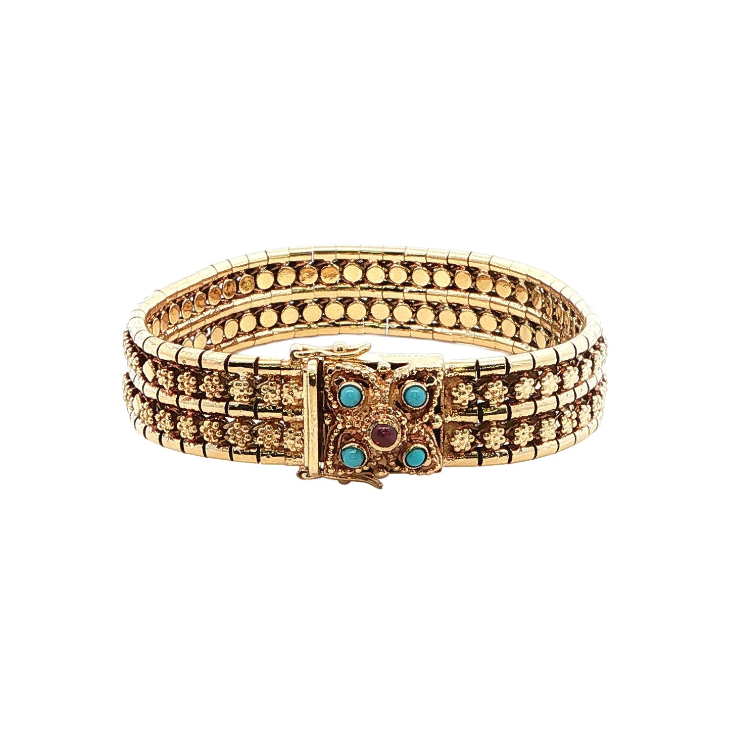 14KT Yellow Gold Natural Turquoise and Natural Ruby 6 Estate Bracelet