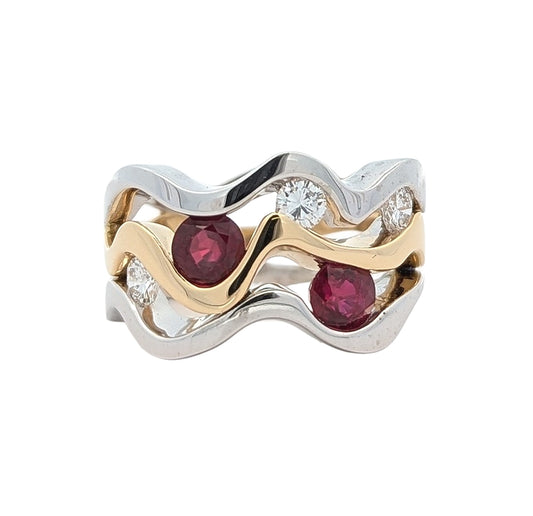 18KT Yellow and White Gold Natural Ruby and 0.46ctw Diamond Estate Ring Size 8.5
