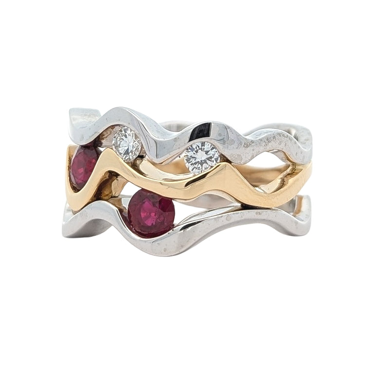 18KT Yellow and White Gold Natural Ruby and 0.46ctw Diamond Estate Ring Size 8.5