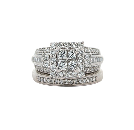 14KT White Gold 1.17ctw Diamond Estate Engagement Ring & Matching Band Size 5.5