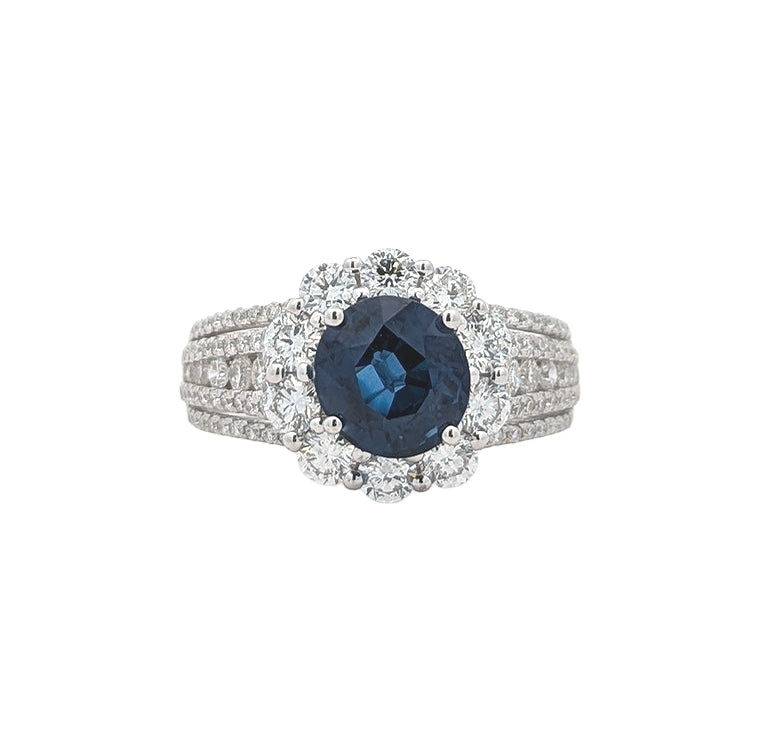 18KT White Gold Natural Blue Sapphire and 1.30ctw Diamond Ring Size 5.5