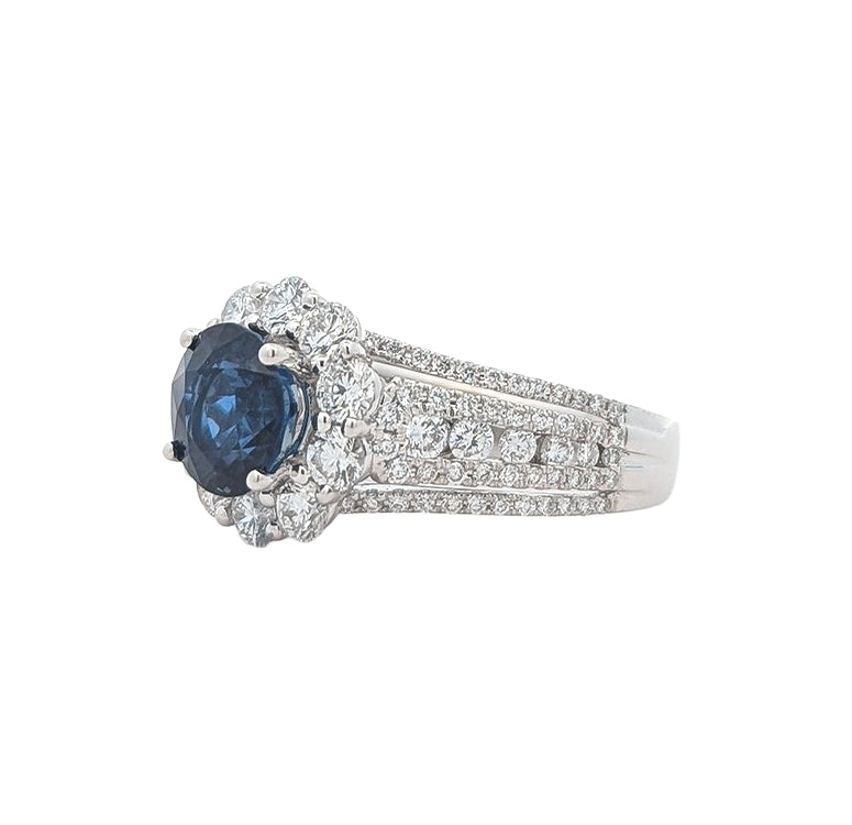 18KT White Gold Natural Blue Sapphire and 1.30ctw Diamond Ring Size 5.5