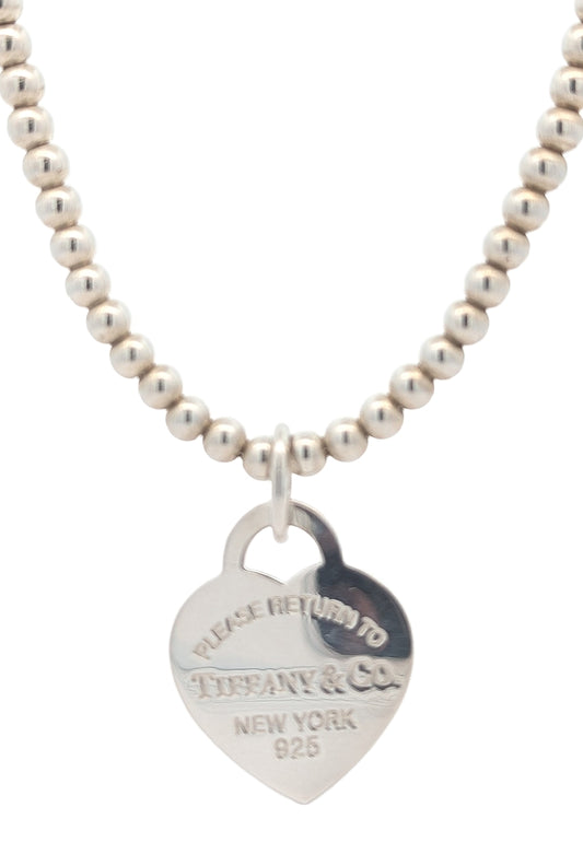 Sterling Silver Tiffany & Co. Heart Bead 16 Necklace"
