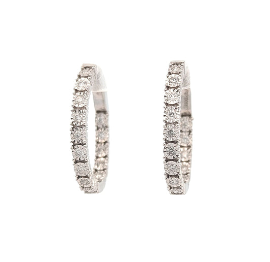 14K White Gold 0.53ctw Diamond Oval Hoop Earrings