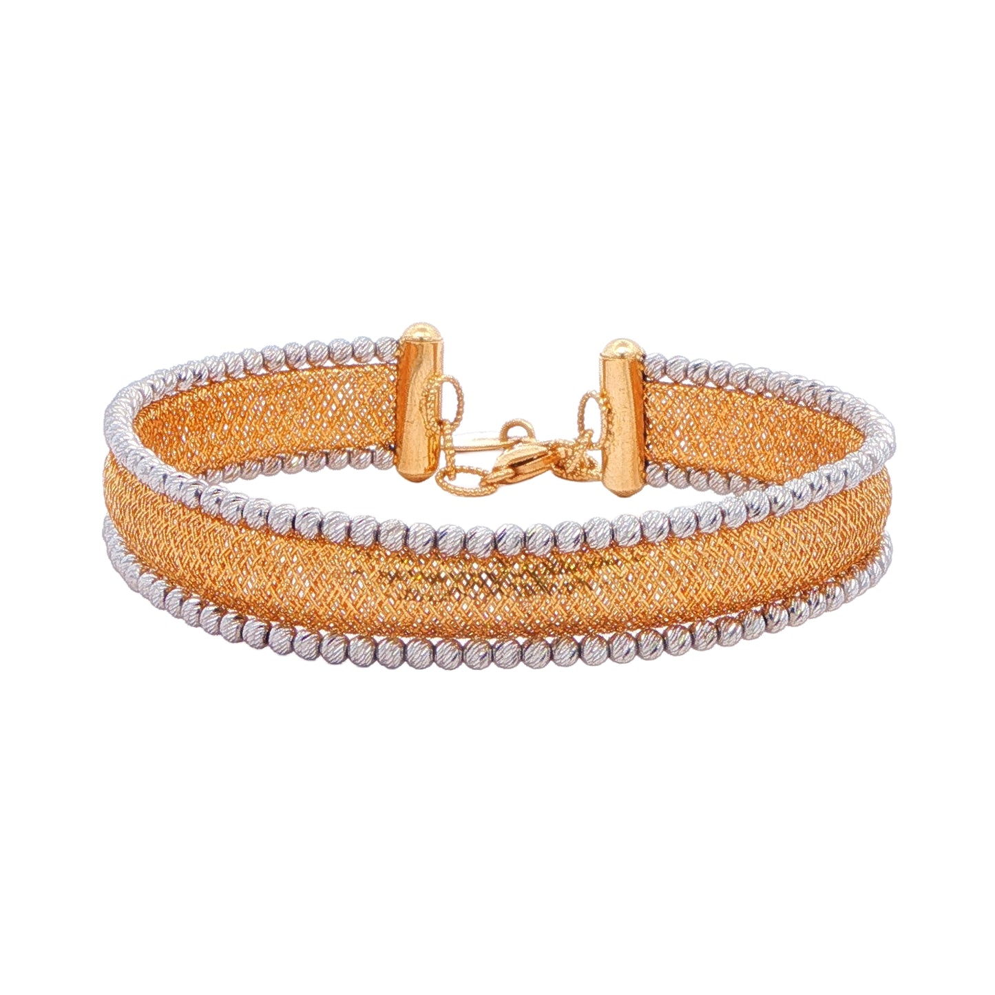 14K Two-Tone Diamond Cut Mesh Bracelet