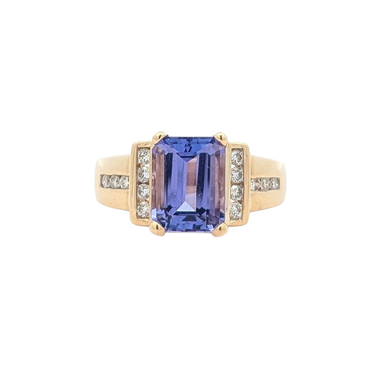 14KT Yellow Gold Natural Tanzanite 0.22ctw Diamond Estate Ring size 6