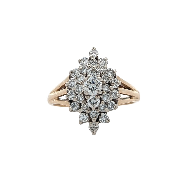 14KT Two-Toned 0.81ctw Diamond Estate Cluster Ring size 6.5