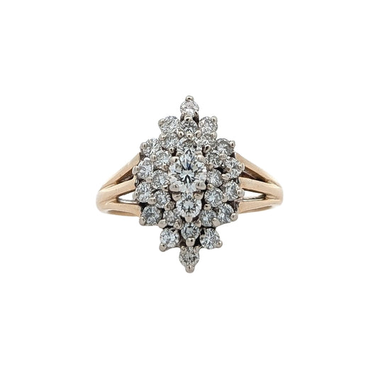 14KT Two-Toned 0.81ctw Diamond Estate Cluster Ring size 6.5