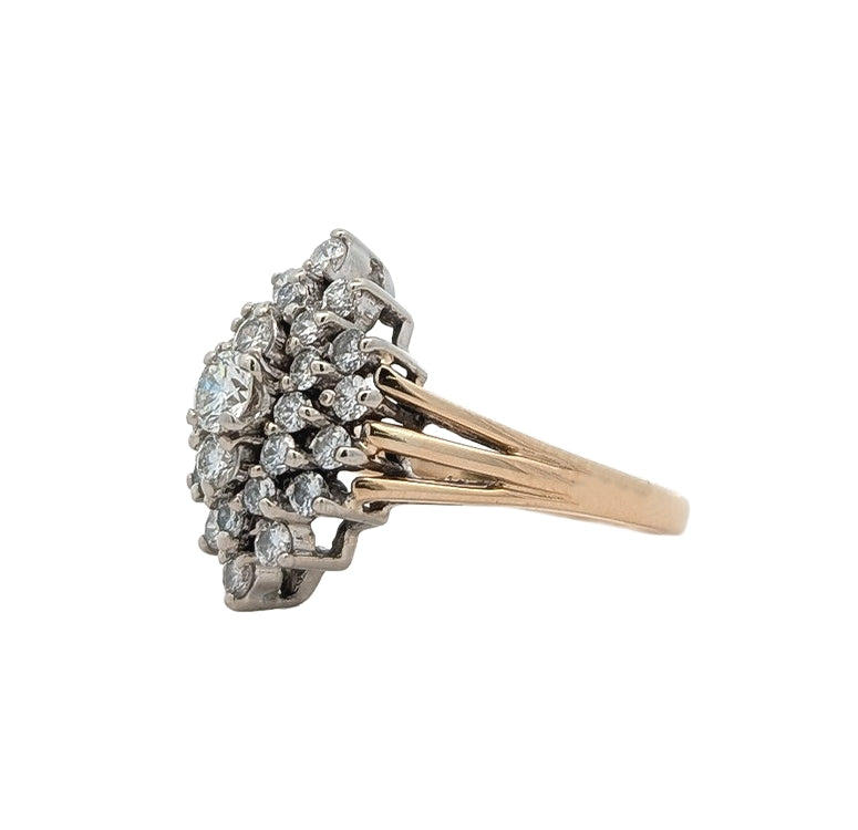 14KT Two-Toned 0.81ctw Diamond Estate Cluster Ring size 6.5