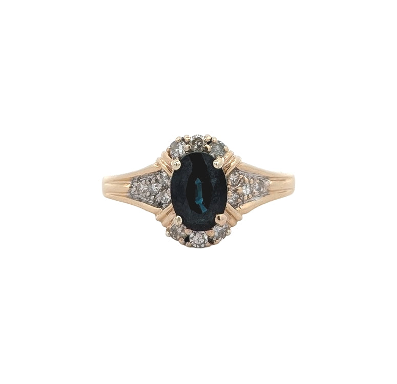 14KT Yellow and White Gold 0.24ctw Diamond Sapphire Estate Ring size 6