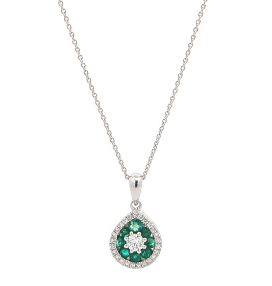 14KT White Gold 0.20ctw Diamond Emerald Estate 18 Necklace