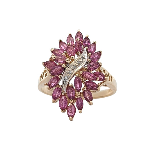 14KT Two-Tone Gold 0.02ctw Diamond Ruby Estate Cocktail Ring size 8