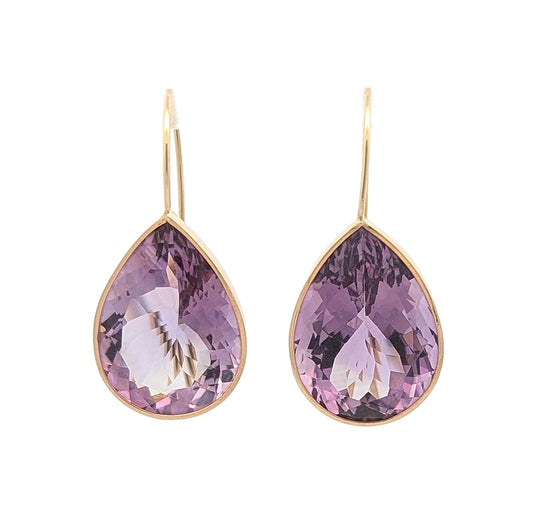 14KT Yellow Gold Amethyst French Hook Estate Earrings
