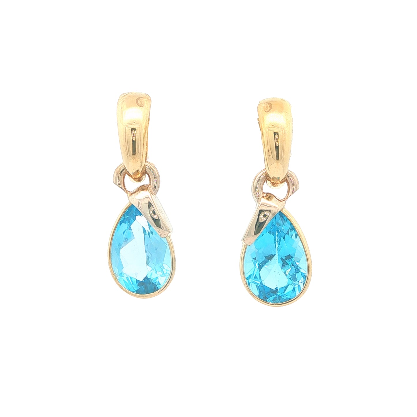 14K Yellow Gold Blue Topaz Estate Dangle Earrings