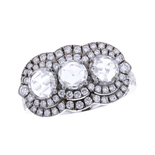 18KT White Gold 1.59ctw Diamond Fancy Estate Cocktail Ring size 7