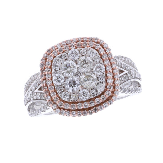 14KT White and Rose Gold 1.00ctw Diamond Estate Cluster Ring size 5.5