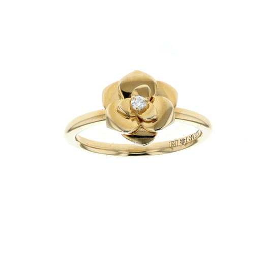 14KT Yellow Gold 0.025ctw Diamond Flower Ring Size 6.5