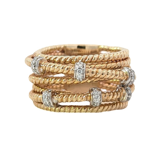 14KT Yellow and White Gold 0.14ctw Diamond Estate Cocktail Ring size 7.5