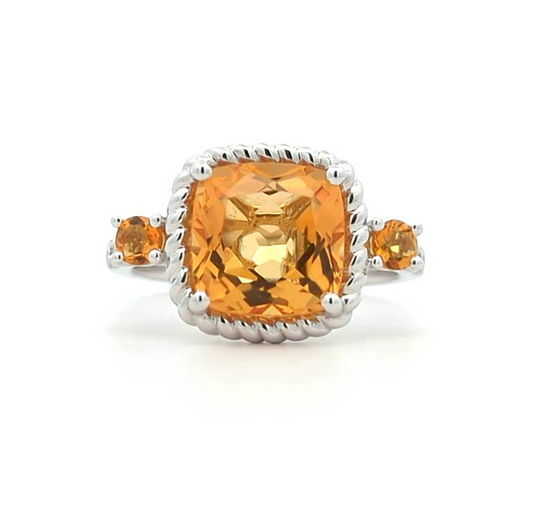 18KT White Gold Citrine and 0.13ctw Diamond Ring size 6.5