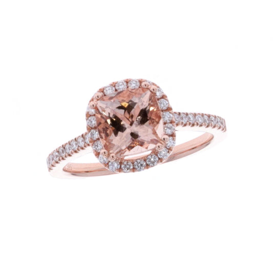 14KT Rose Gold Morganite and 0.30ctw Diamond Ring size 6.25