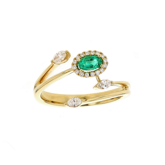 Simon G - 18KT Yellow Gold Emerald and 0.24ctw Diamond Ring size 6.75