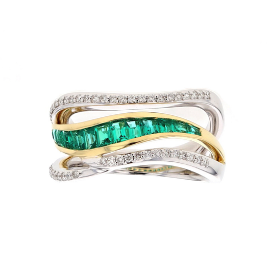 Simon G -18KT White and Yellow Gold Emerald and 0.24ctw Diamond Ring size 6.75
