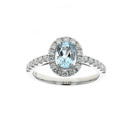 18KT White Gold Aquamarine and 0.50ctw Diamond Ring size 6.75