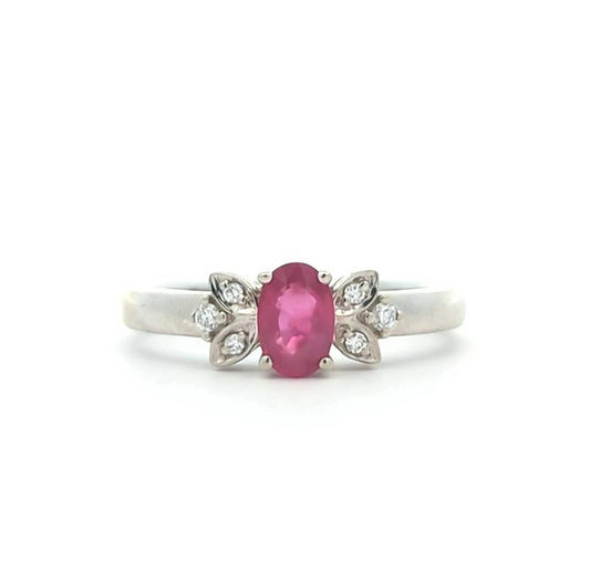 14KT White Gold 0.60ctw Ruby and 0.06ctw Diamond Ring