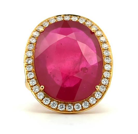 18KT Yellow Gold Ruby Diamond Estate Ring size 7.25