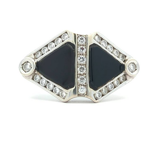 18KT White Gold Onyx and 0.62ctw Diamond Estate Ring size 6.25