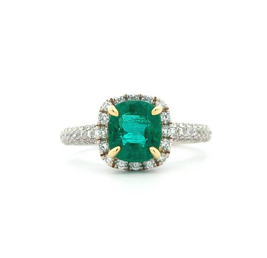 18KT White and Yellow Gold Natural Emerald and 0.49ctw Diamond Estate Ring size 7