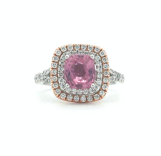 14KT White and Rose Gold Fancy Pink Sapphire and 2.74ctw Diamond Estate Cocktail Ring size 6.25