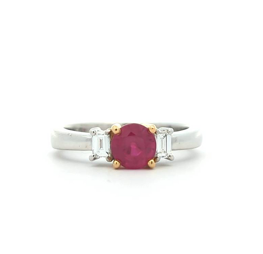 18KT White and Yellow Gold Natural Ruby and 0.21ctw Diamond Estate Ring size 7.5