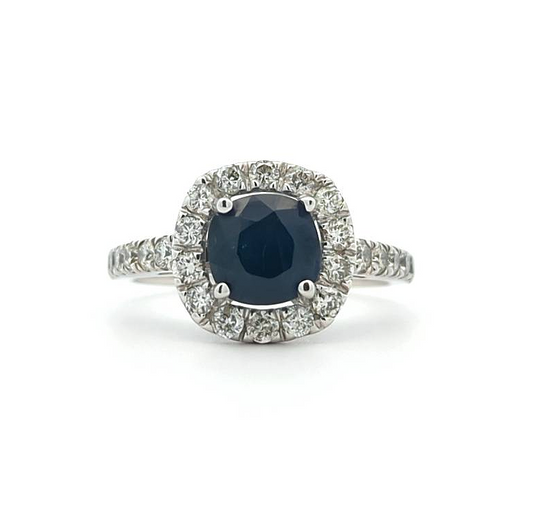 14KT White Gold Natural Blue Sapphire and 0.90ctw Diamond Estate Ring size 7.5