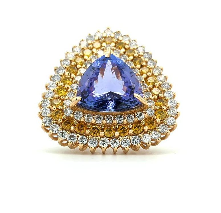 14KT Yellow Gold Natural Tanzanite and 5.93ctw Diamond Estate Ring size 7