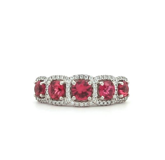 18KT White Gold Natural Ruby and 0.19ctw Diamond Simon G" Estate Ring size 6.5