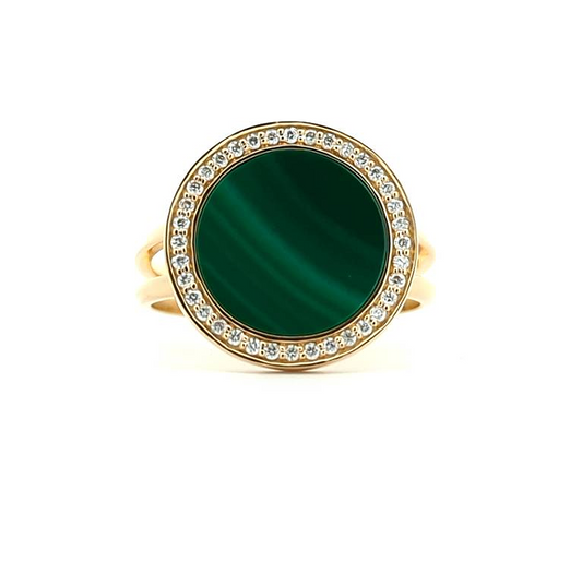 14KT Yellow Gold Malachite and 0.15ctw Diamond Ring size 6.5