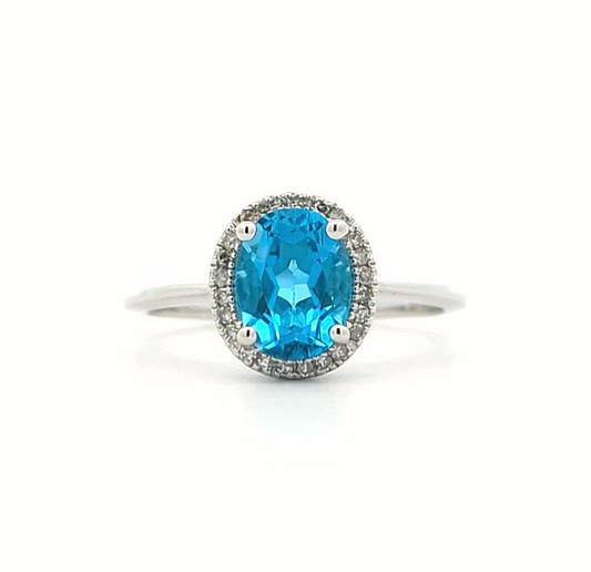 14KT White Gold Blue Topaz and 0.10ctw Diamond Estate Ring size 7.25
