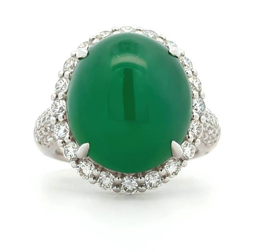 18KT White Gold Jadeite and 1.32ctw Diamond Fancy Estate Cocktail Ring size 6.75