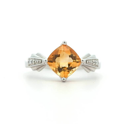 10KT White Gold Citrine and Diamond Ring size 7